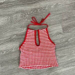Zara Red and White Knit Crop Top